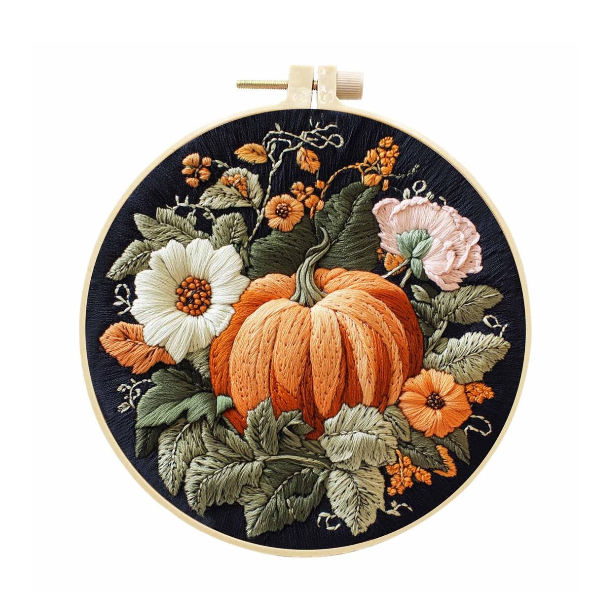 Embroidery kit Pumpkin, Autumn, Thanksgiving with Patterns and Instructions for Beginners Cross Stitch Kits for Adults, Including Plastic Embroidery Rings, Colored Threads and Needles Tools (Style 1)