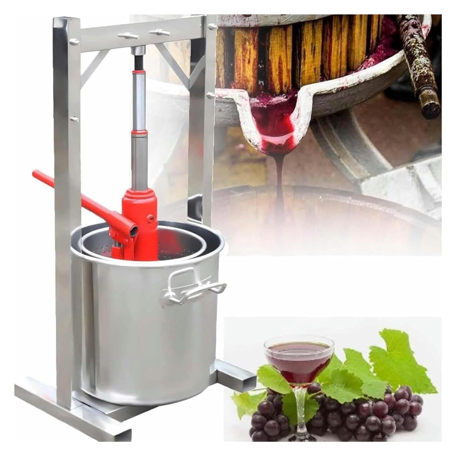 MYUYEE Fruit Press, Stainless Steel Basket,Manual Juice Maker, Grape Tincture Making Press, For, Kitchen Home (22L)