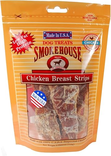 Smokehouse Tiras de pechuga de pollo 100% naturales para perros, 4 onzas