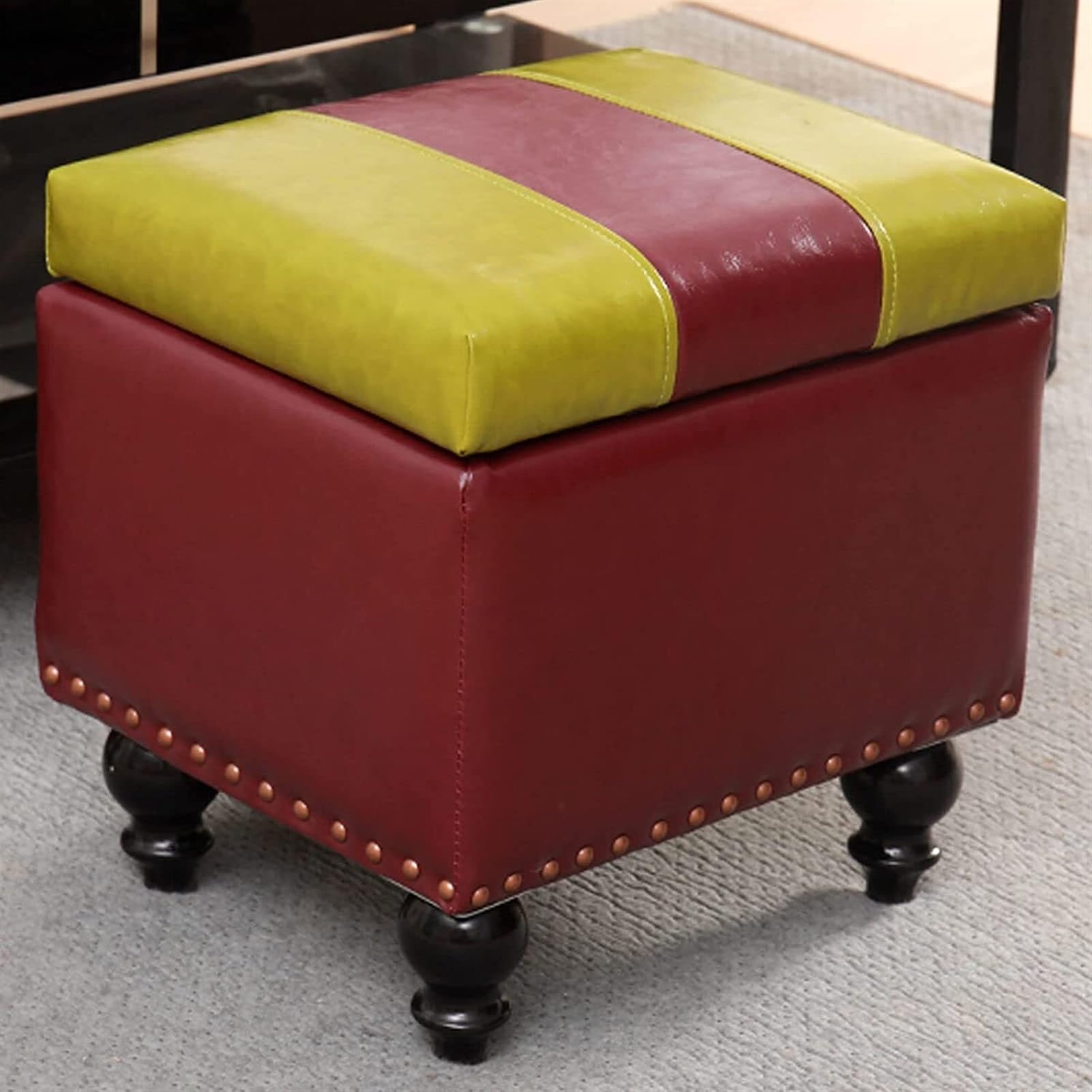 Repose-Pieds empilable bas en cuir, pouf carré de rangement et assise de chambre