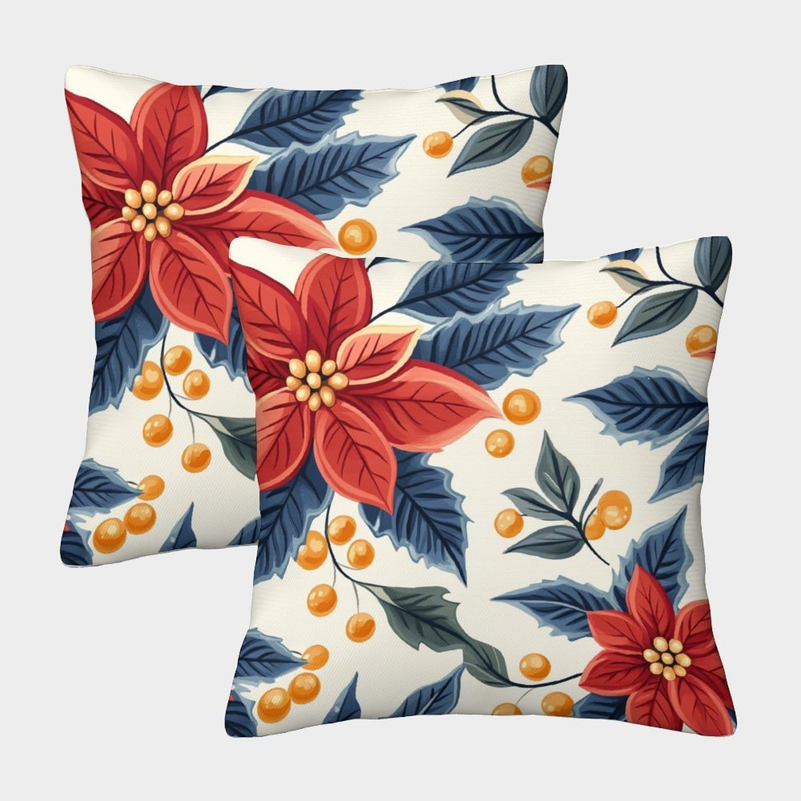 kaiyun 2 Pack Poinsettia - Seamless Pattern Luxury Digital Printed Soft 3D Themed Square Cushion Cover 50x50cm