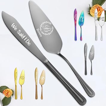 Personalized Cake Knife and Server Set Custom Engraved Cake Cutting Set for Wedding Customized Stainless Steel Cake Pie Pastry Cutter Serving for Anniversary Quinceanera Birthday