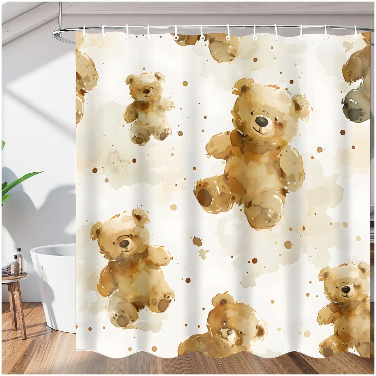 Rideau de douche anti éclaboussure ours en tissu doux