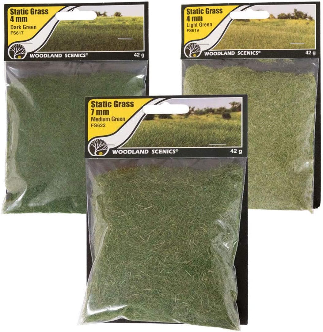 Woodland Scenics HO Static Grass Variety Pack of 3 (FS617, FS622, and FS619)