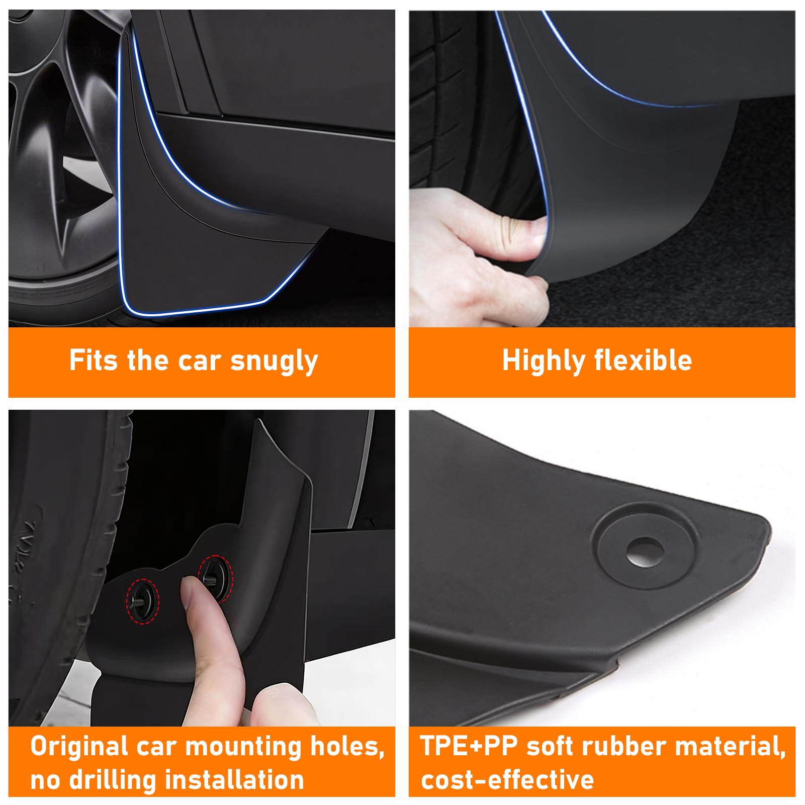 TTCR-II 4PCS Compatible con Faldillas Antibarro Tesla Model Y Juniper 2025+ | 4 Protectores de Barro Juniper 2025 2026+, Accesorios Exteriores Model Y Guardabarros Sin Taladrar MY Tesla Accesorios
