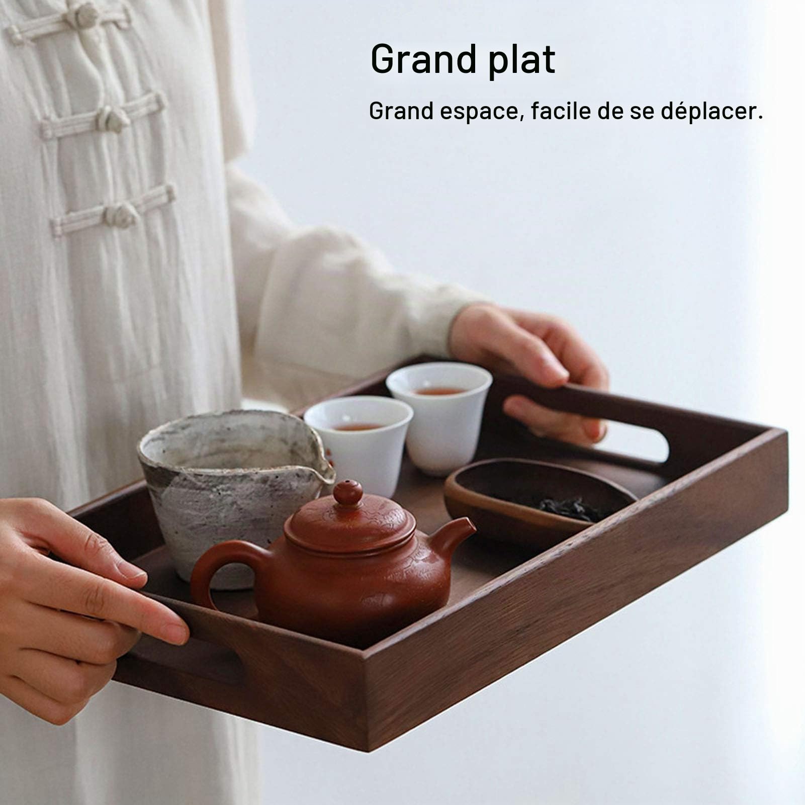 Wooden Serving Tray Walnut Tray Rectangular Snack Coffee Drink Tray Simple Japanese Style for Office Restaurant (S)