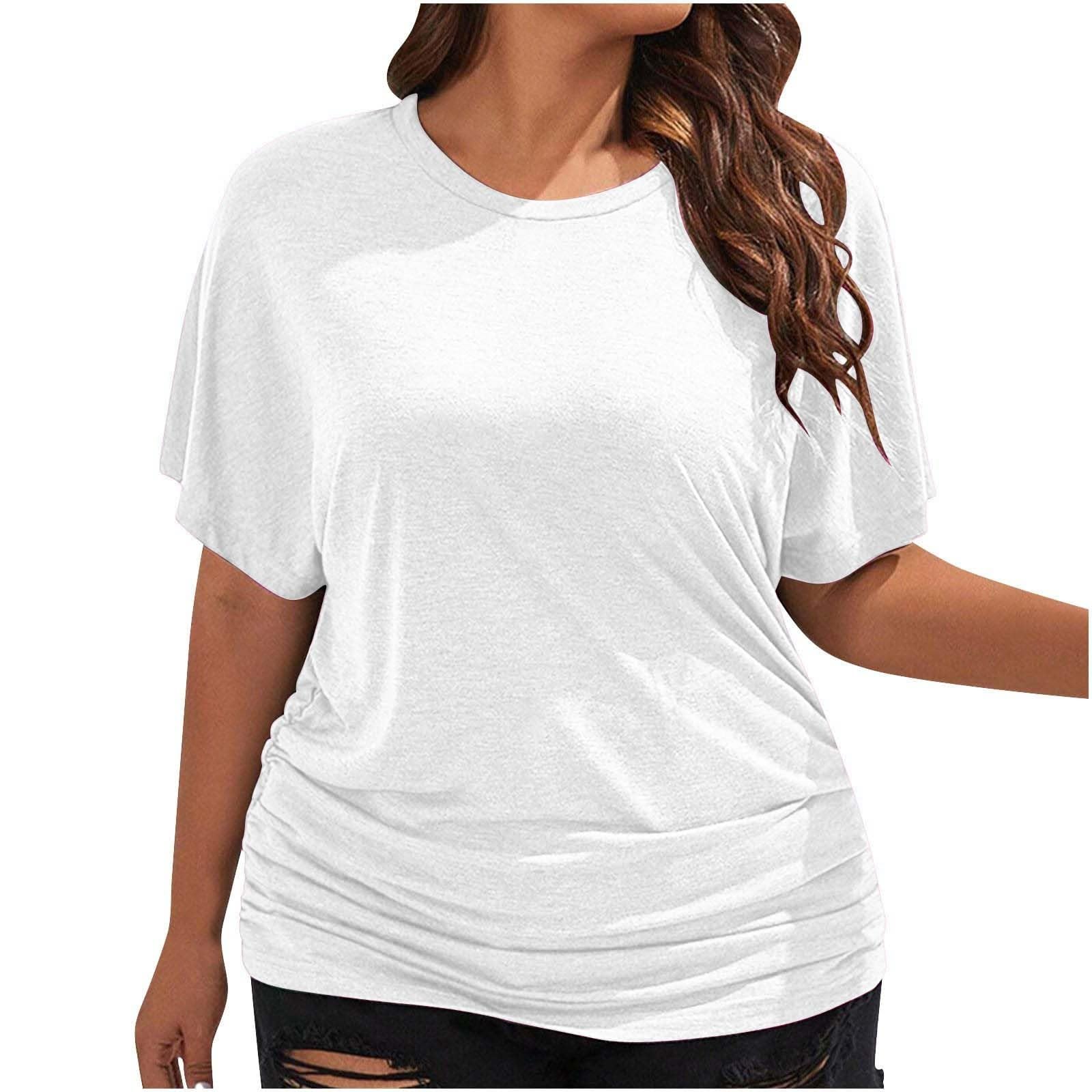 Women's Scoop Neck Half Sleeve Batwing Dolman Top Plus Size Batwing Half Sleeve Shirts Loose Blouse Solid Color Tops(Za White,S) — image 1