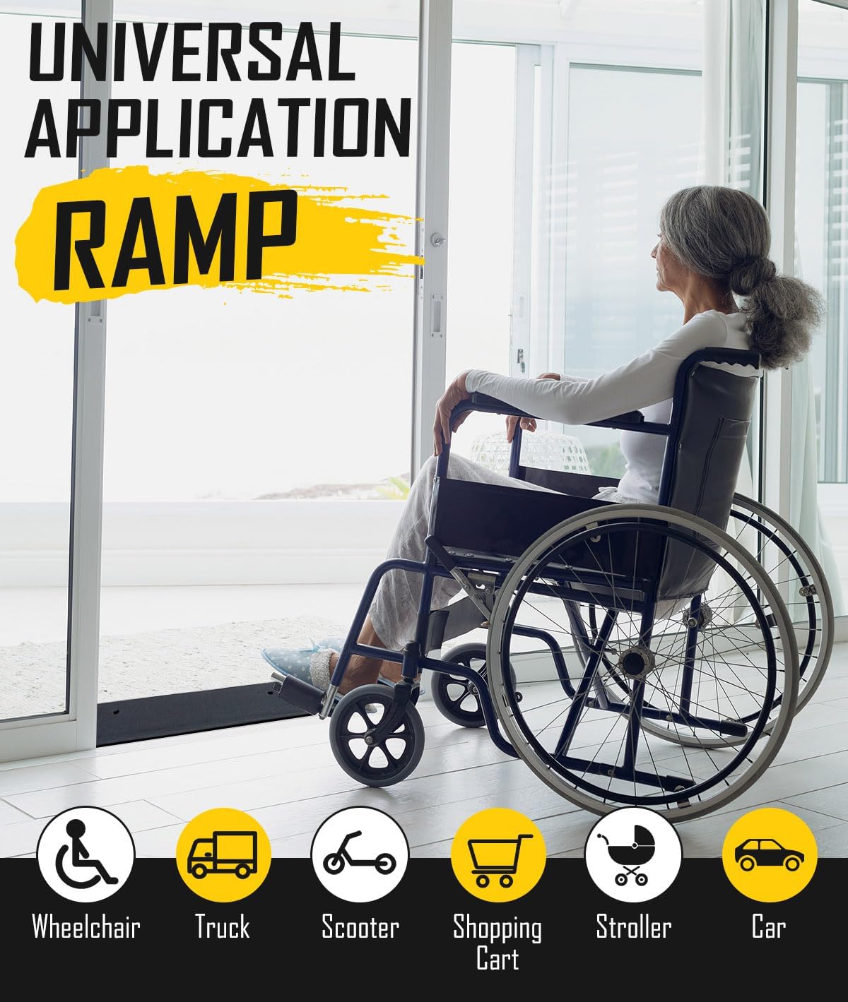 1.5'' Rise Rubber Threshold Ramp - 2204 LBS Capacity, Non-Slip, Cuttable & Adjustable - Handicap Ramp for Wheelchair Scooter Stroller - Driveway Curb Ramps for Doorways 1.5 Rise (39.3x4.7)