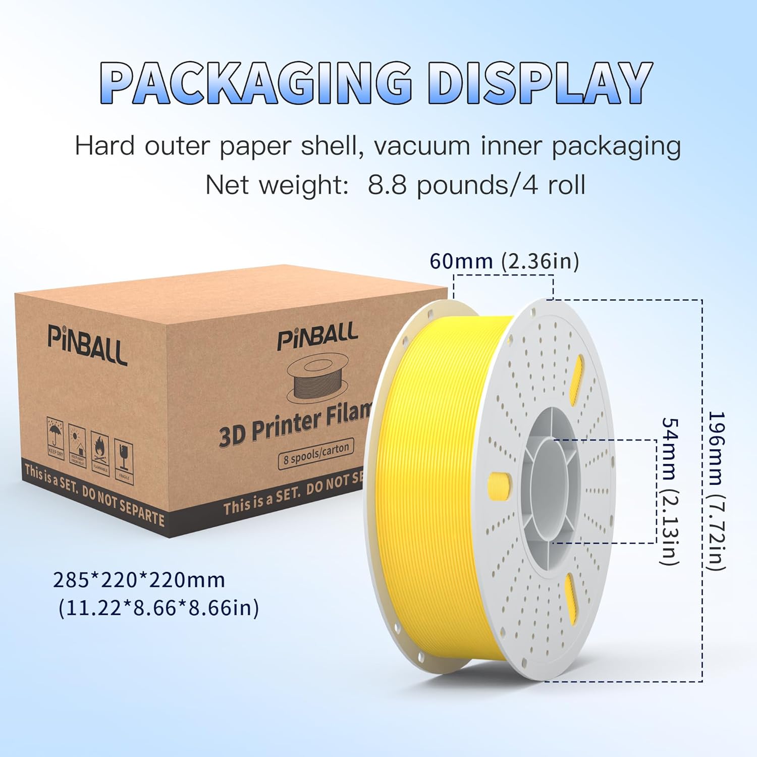 PINBALL PETG 3D Printer Filament 1.75mm High Precision Durable Strong Filament Mith Better Flow Dimensional Accuracy +/- 0.02mm Suitable for Most FDM 3D Printers 4 Kilograms Red, Yellow, Green, Blue