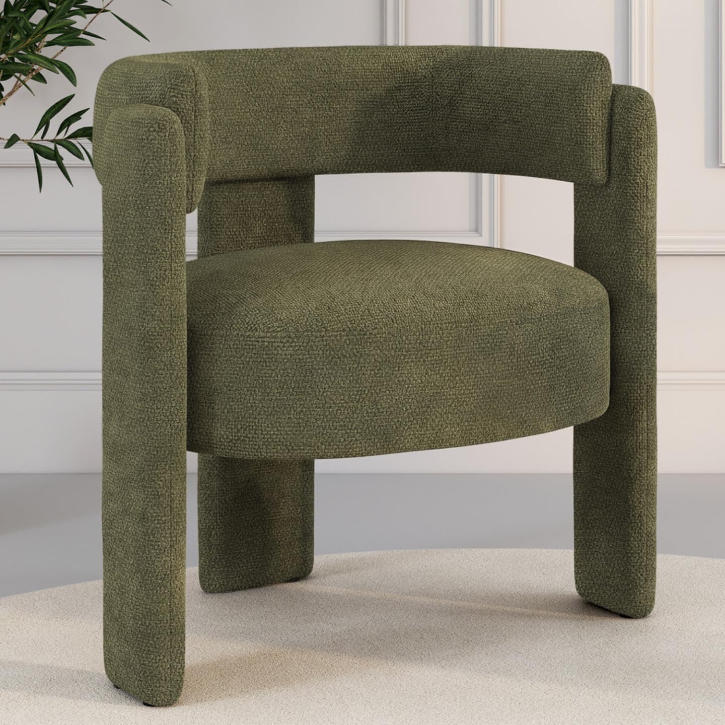 IDMarket - Fauteuil tripode Gustave Tissu Chenille Vert