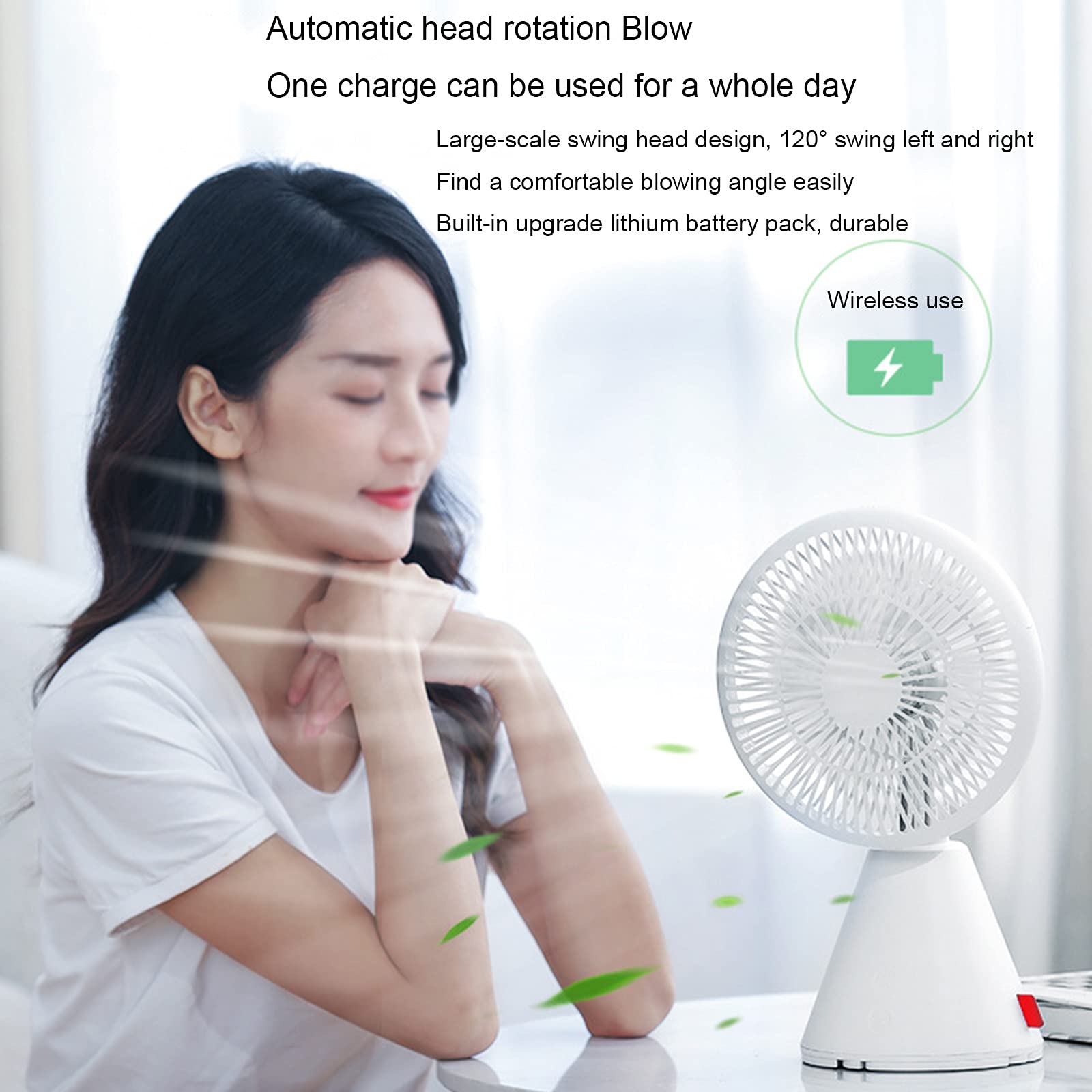 Ventilatore con piedistallo oscillante, Ventilatore a piedistallo a 3 velocità, ventilatore da tavolo USB regolabile in altezza, ventilatore di raffreddamento ultra silenzioso, per l'ufficio casa