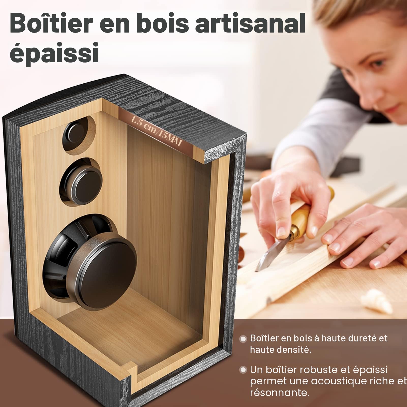 Enceintes Bibliothèques Passives – Puissance 240 W, 2 × 80 W RMS, 3 Voies: Woofer 13,3 · Médian 5,1 · Tweeter 2,5 cm – Pieds Antidérapants & Borniers à Vis pour une HiFi Stéréo Haute-Fidélité(G521-1)