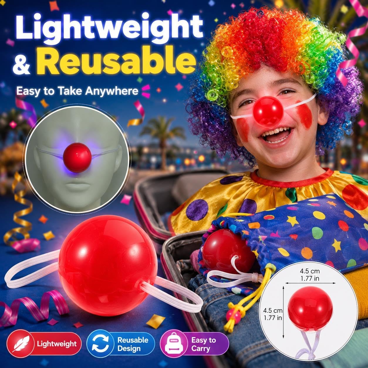 Toddmomy Red Plastic Clown Nose 12Pcs Light Up Clown Nose Glowing for Halloween Christmas Costume Props