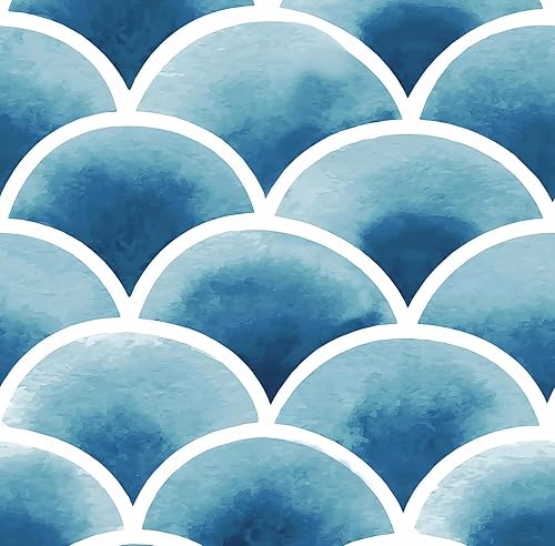 Safiyya Papel tapiz autoadhesivo para despegar y pegar, papel de contacto azul y blanco, papel de contacto geométrico azul degradado, papel adhesivo