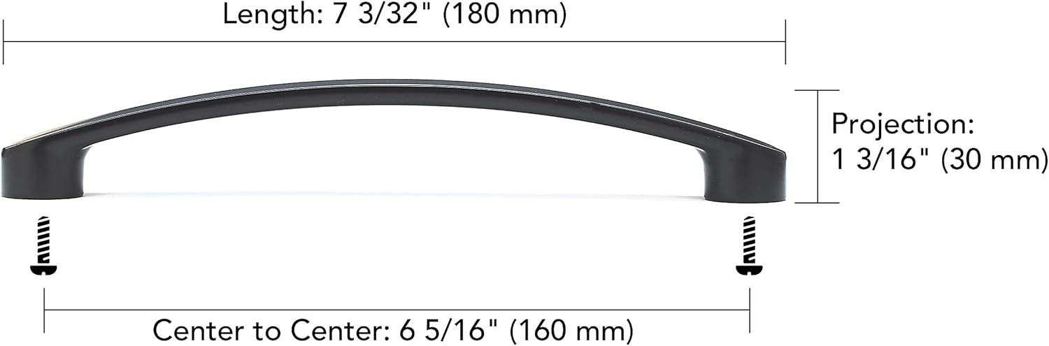 Richelieu Hardware BP80710160900 Monterey Collection 6 5/16-inch (160 mm) Center-to-Center Matte Black Modern Arched Cabinet and Drawer Pull Handle for Kitchen, Bathroom, and Furniture