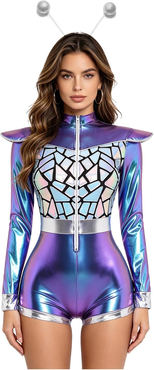 Sxiwei Women Astronaut Outerspace Outfits Cap Sleeve Bodysuits