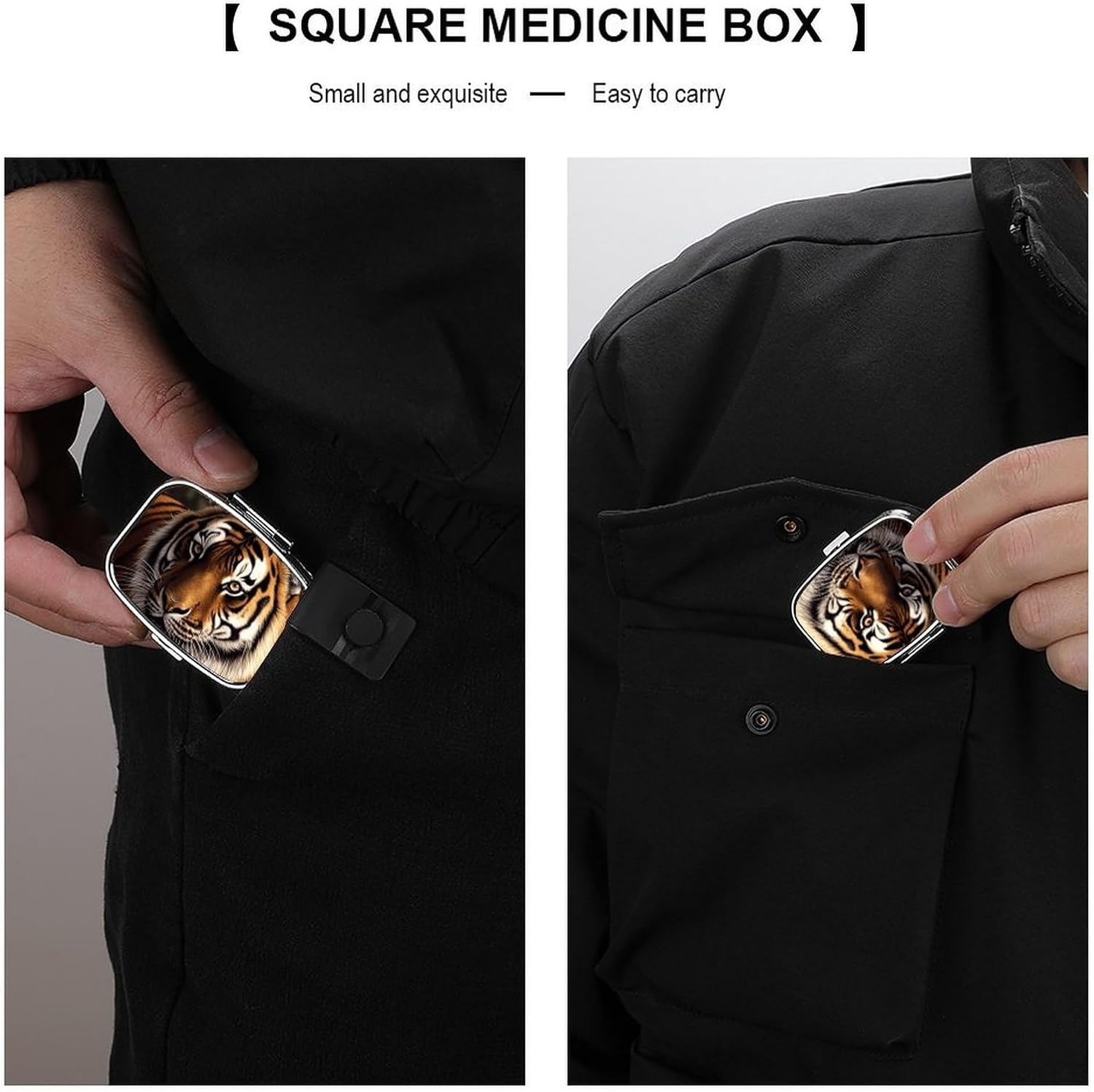 Bengal Tiger Square Pill Case, Metal Pill Organizer image 5