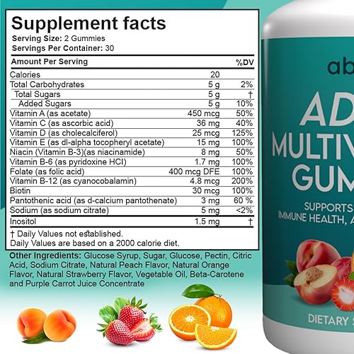 Miniatura 5 de Gomitas multivitamínicas para adultos para la salud inmunológica, salud ósea y apoyo al bienestar general, vitamina A, C, D, E, B12, biotina,