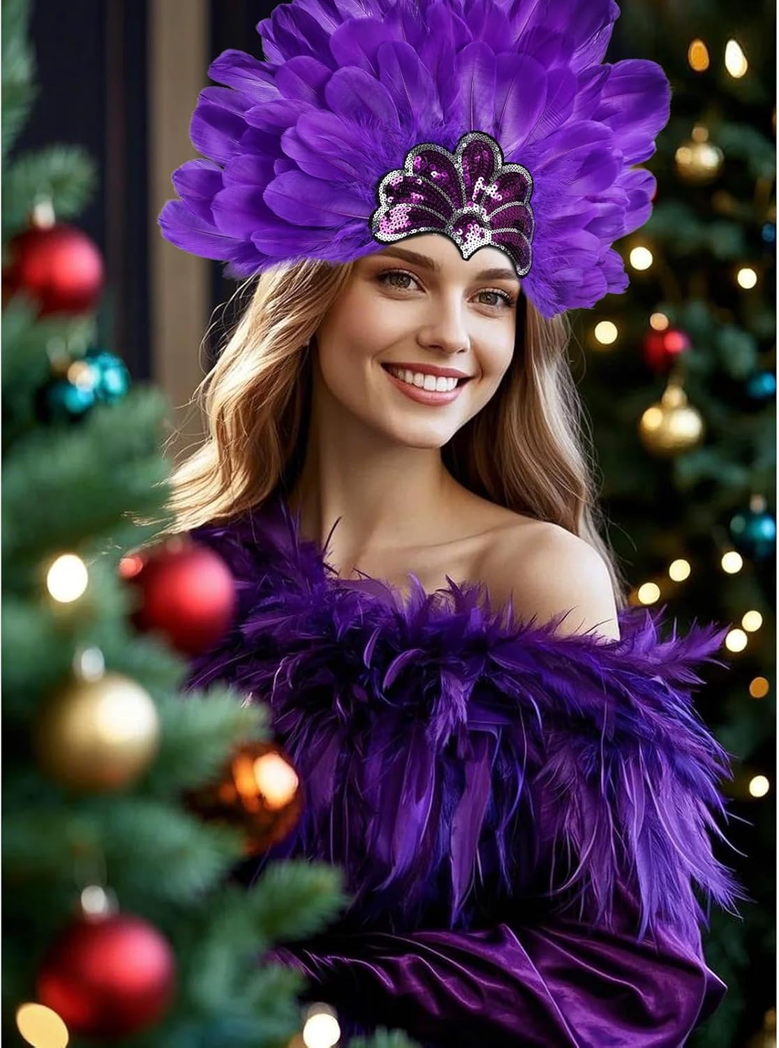 Women's Carnival Feather Headpieces Sequin Headdress for Wedding Masquerade Party Cosplay Feather Headbands - Image 6
