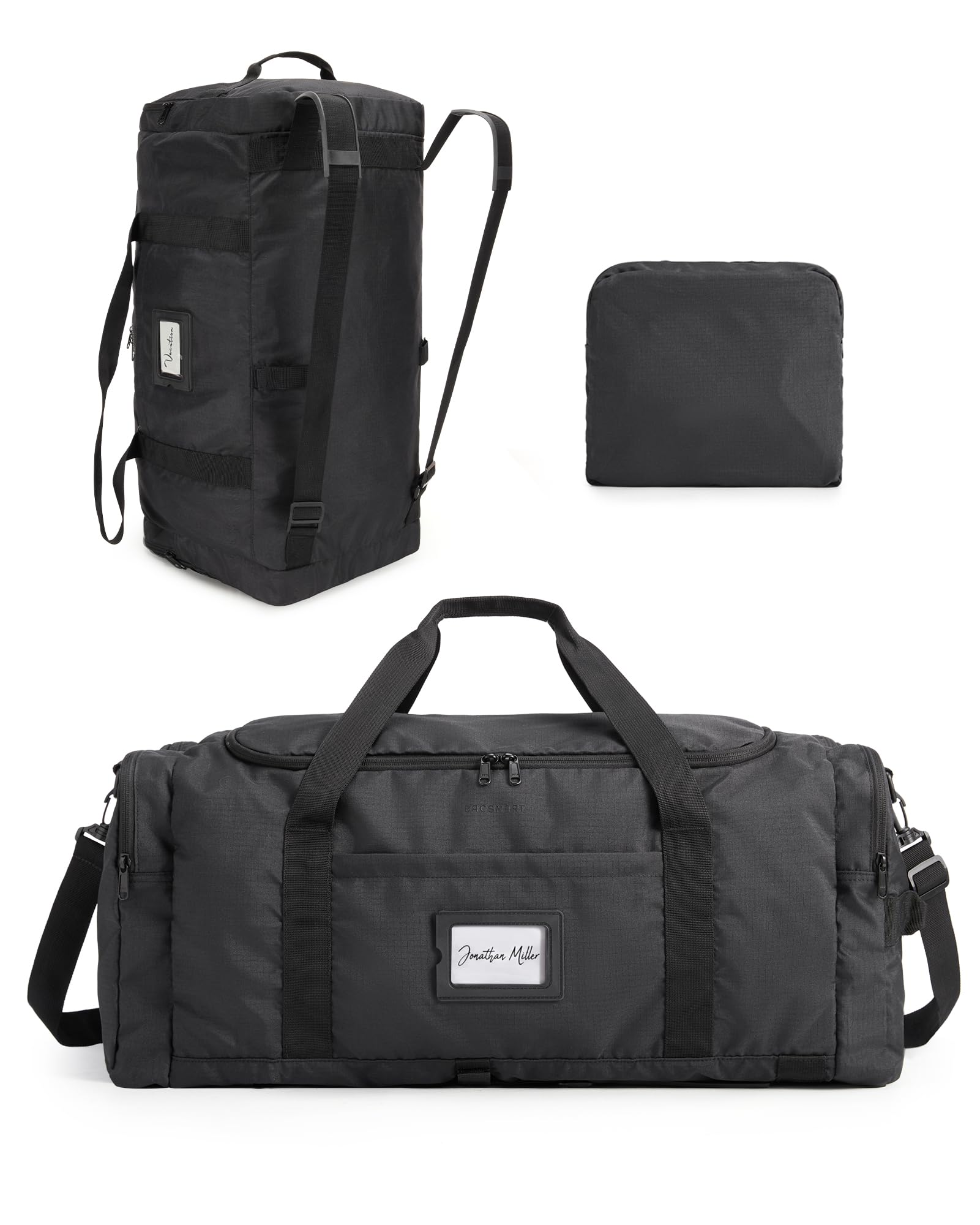BAGSAMRT 85L Foldable Duffle Bag for Travel, Large Travel Duffel Bag for Men, 4 in 1 Travel Backpack, Carry on Weekender Bag, Black