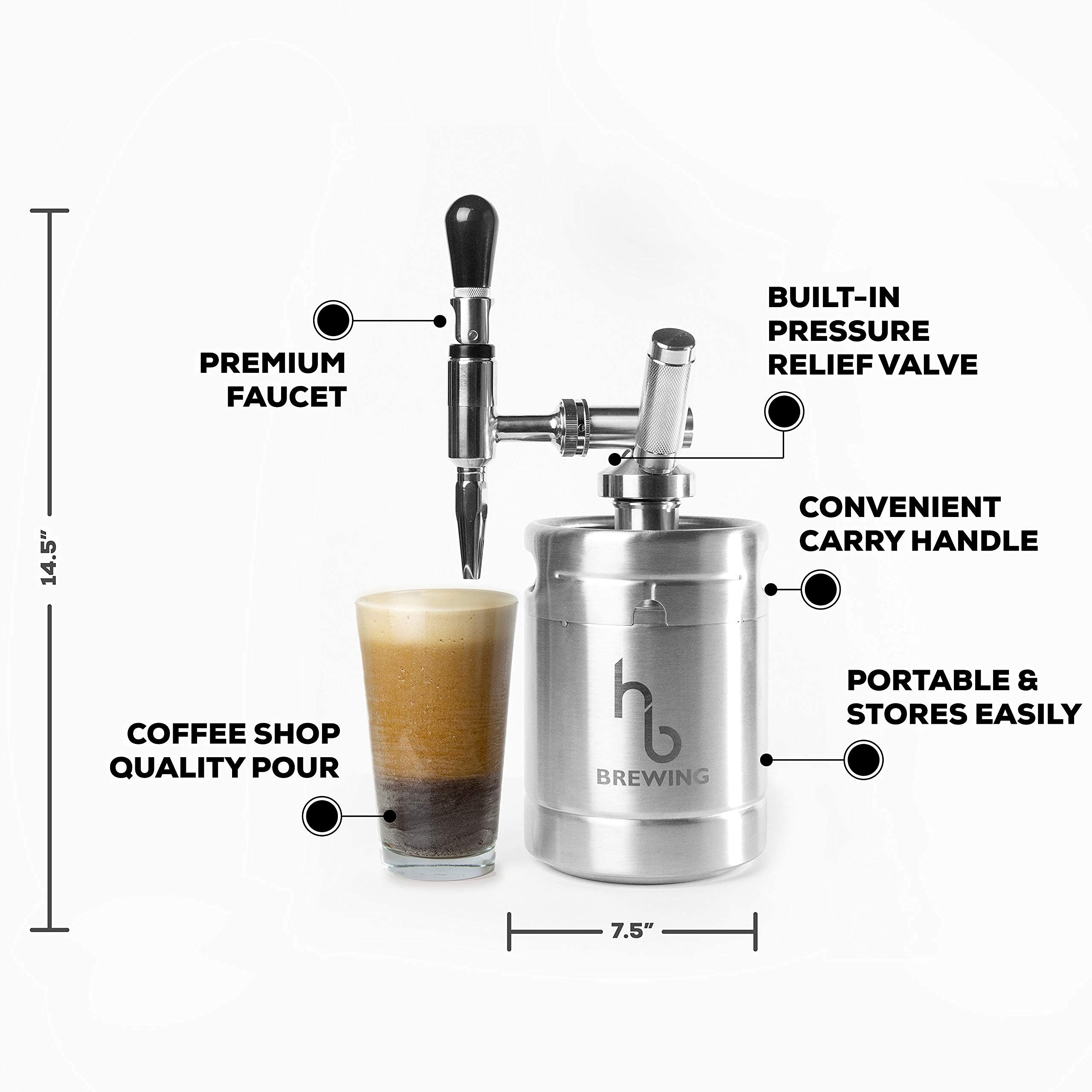 Nitro Cold Brew Coffee Maker 64 oz Mini Keg Dispensing System by HB