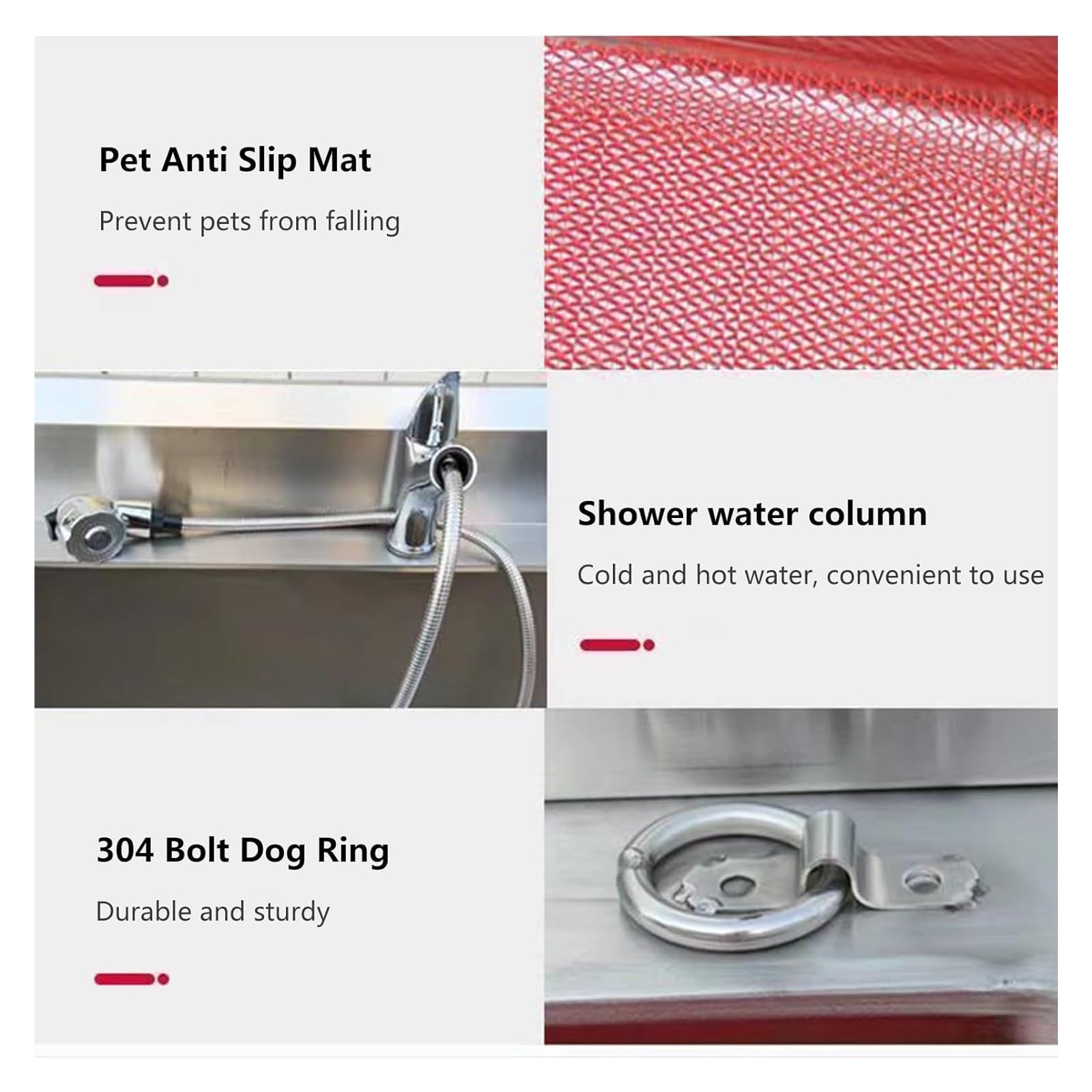 Vasca professionale in acciaio inox per toelettatura animali domestici con rubinetto per il bagno e la doccia