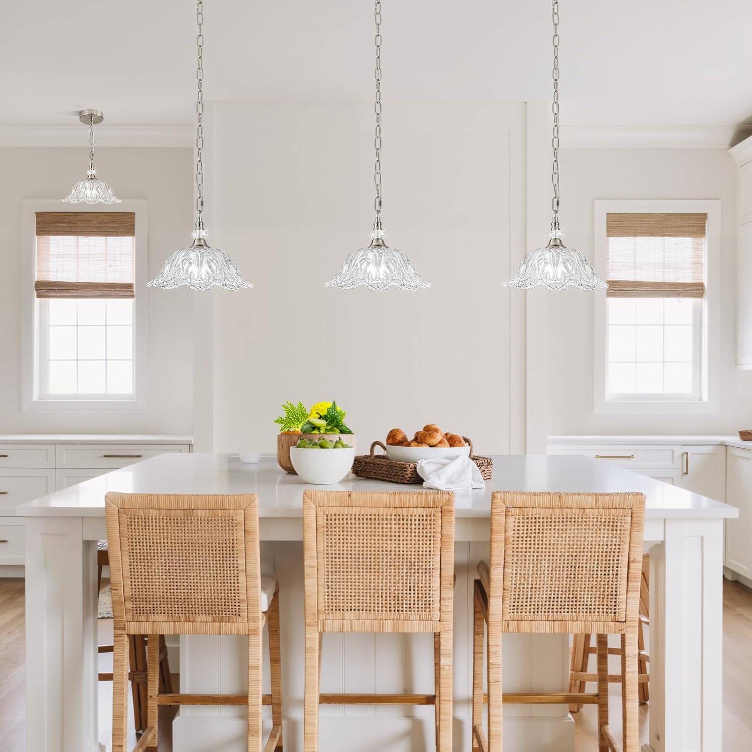 1 Piece Brushed Nickel Chandelier Light Fixtures with Crystal Glass Shade,Brushed Nickel Finish Pendant Light,Hanging Light for Dining Room,Hallway,Living Room,Bedroom