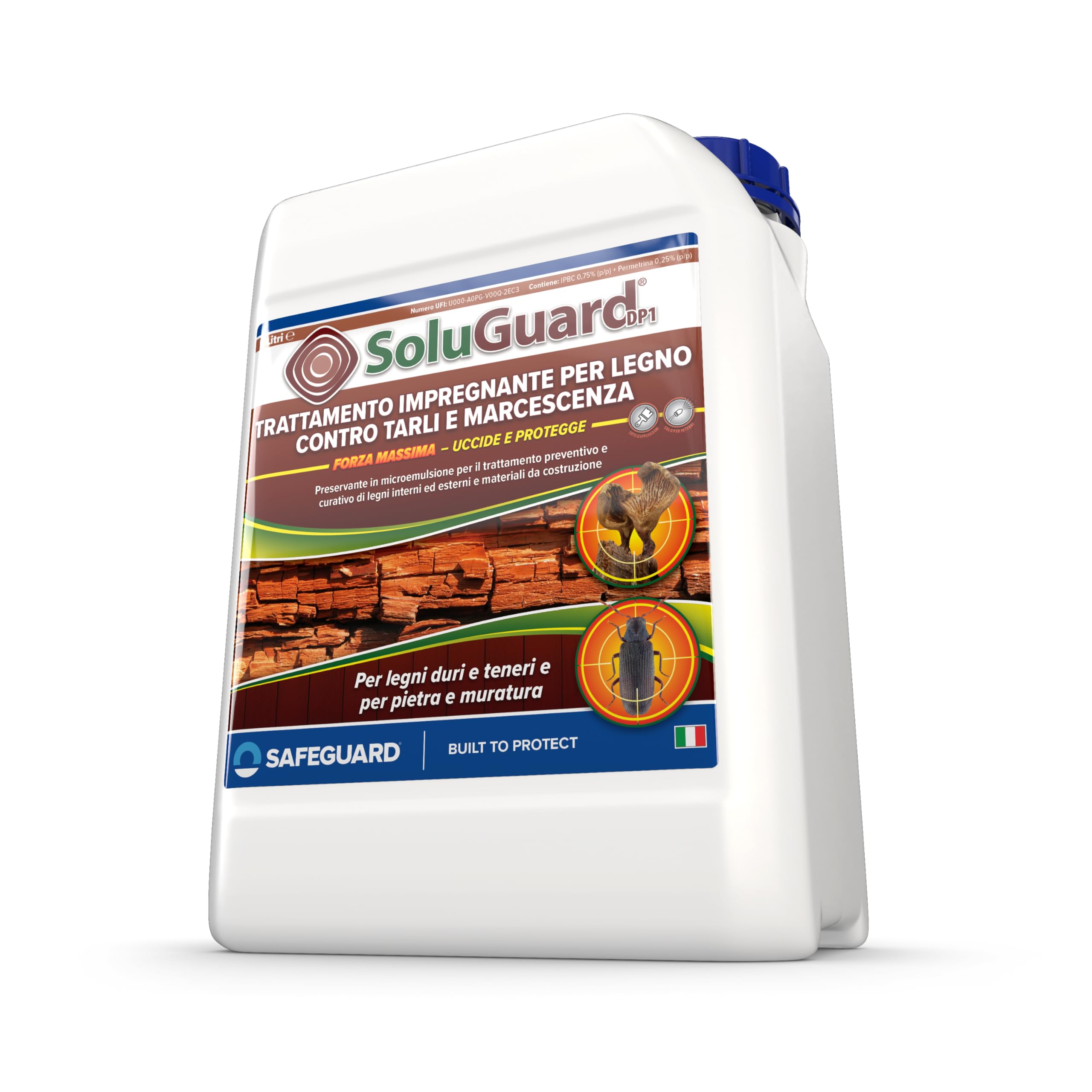 Soluguard Trattamento Tarli & Muffa (5 Litri Trasparente) - Pronto all'Uso, Preservante Senza Solventi - Anti Tarlo e Muffa