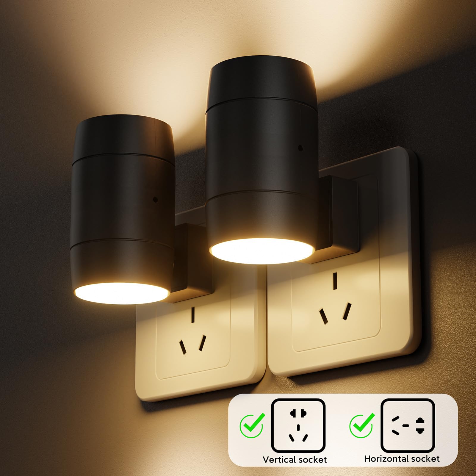 Nachtlicht Steckdose, Nachtlicht mit Dämmerungssensor Warmweißes 3000K, Helligkeit Einstellbar 0–100 lm Steckdosenlicht Steckdosenlampe, Dimmbares Nachtlicht für Flur Schlafzimmer Küche Treppe