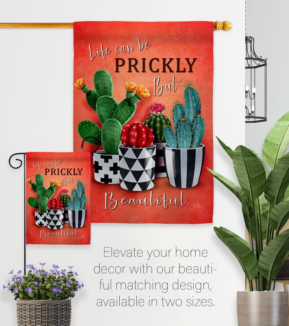 Breeze Decor Prickly But Beautiful House Flag Regional Southwest Desert Cactus Country Succulent Particular Area Decoration Banner Small Garden Yard Gift Double-Sided, Made in USA
