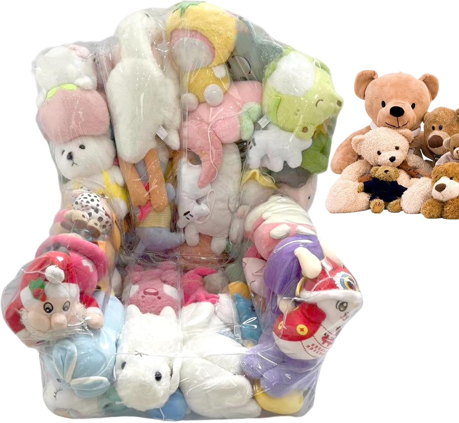 Stuffed Animal Storage Bean Bag Chair, Kids Stuffable Clear Bean Bag Chair with Zipper for Stuffed Animals Storage & Organizing, 35x30x45cm/95x90x100cm