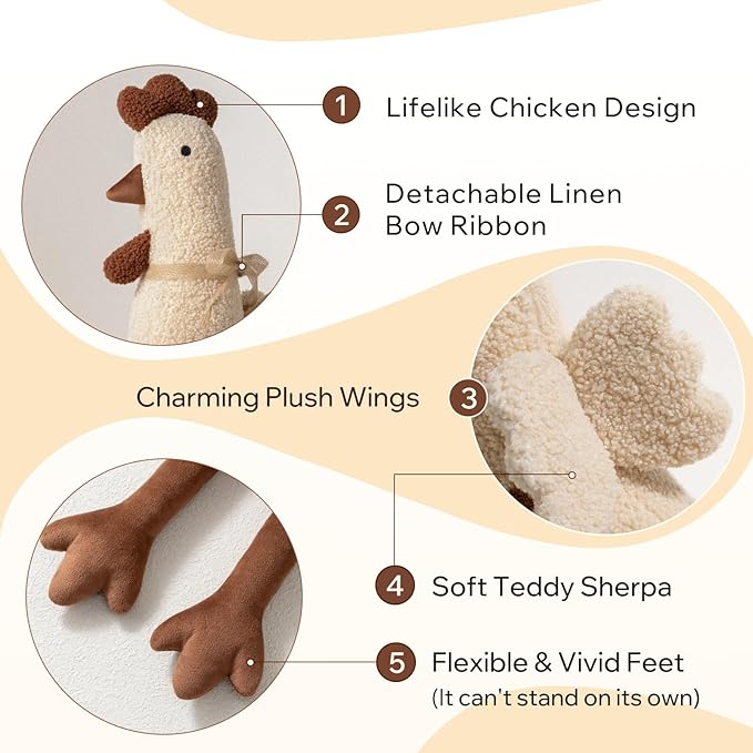 Almohada Decorativa Forma de Gallina Peluche Sherpa Suave miniatura 3