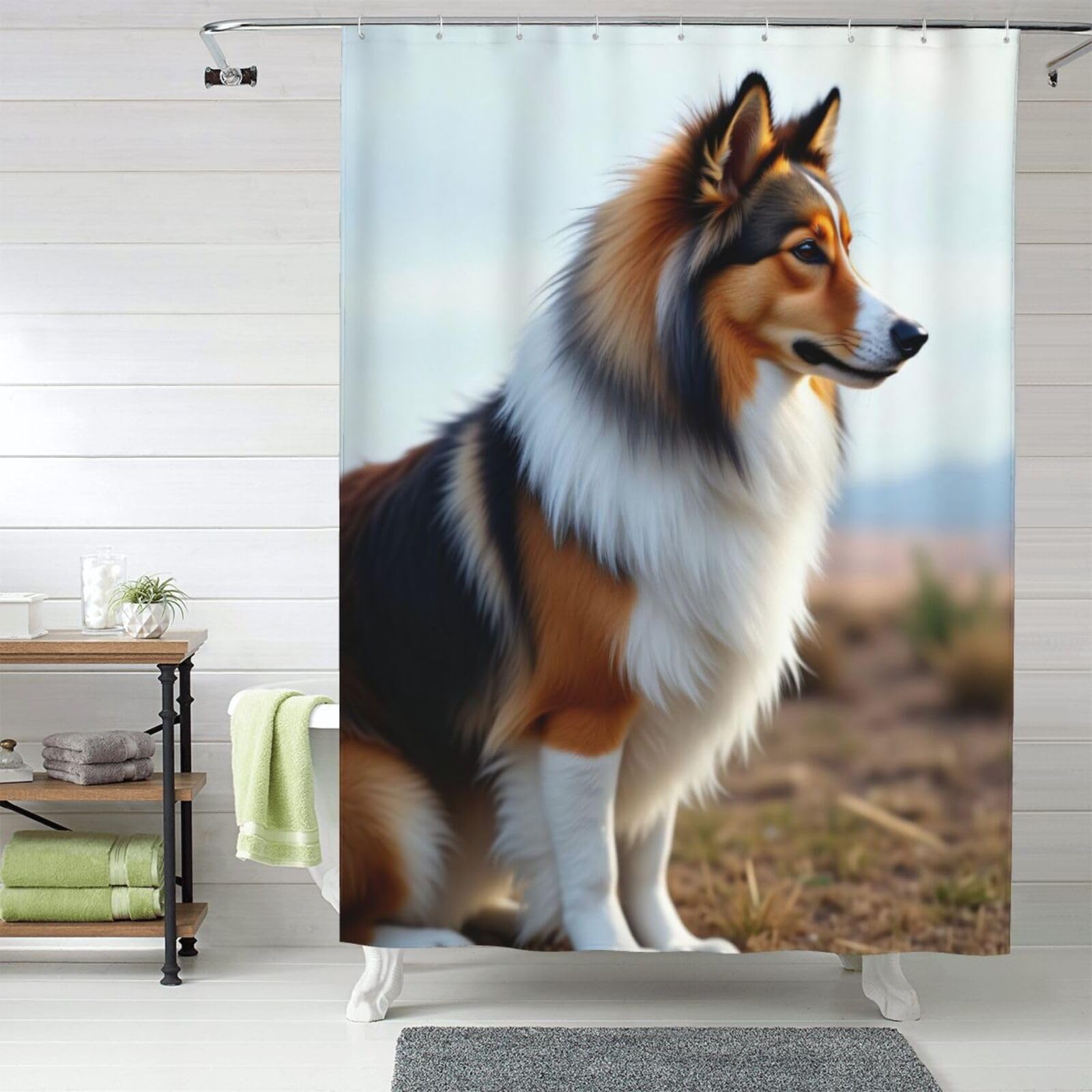 Rideau de douche moderne Collie tissu anti-éclaboussures lavable