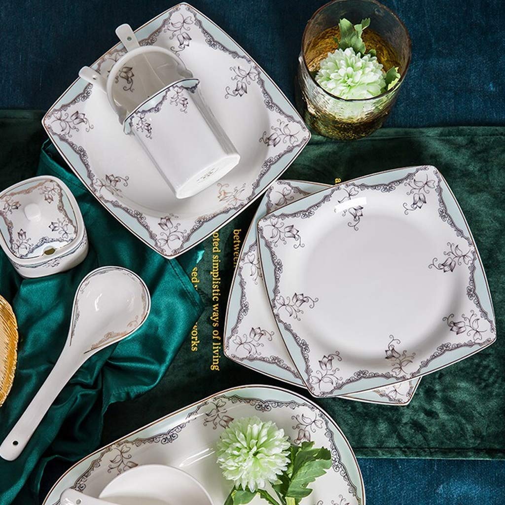 48-częściowy ceramiczny zestaw zastawy stołowej - eleganckie złote przycięte miski naczynia i garnek do zupy - idealny na wesela, bankiety i prezenty - stylowy zestaw zastawy stołowej na każdą okazję