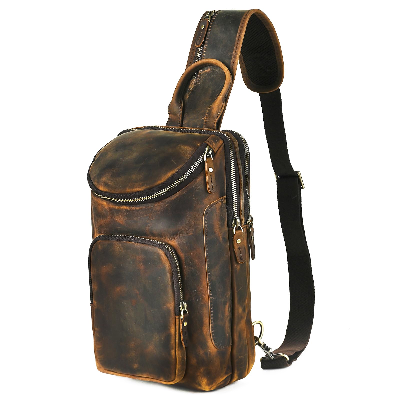 Vintage,Cuir véritable, triangulaire Sac à bandoulière, Sac à dos poitrine, Sac à dos à une épaule, pour homme et femme 3028