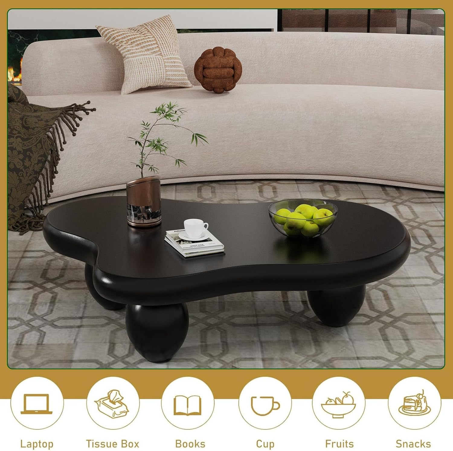 Modern Cloud Coffee Table for Living Room, Unique Irregular Simple Cute Cloud Shape Low Table with Sturdy Leg for Apartment Home Office Bedroom, Easy Assembly (E46IN)