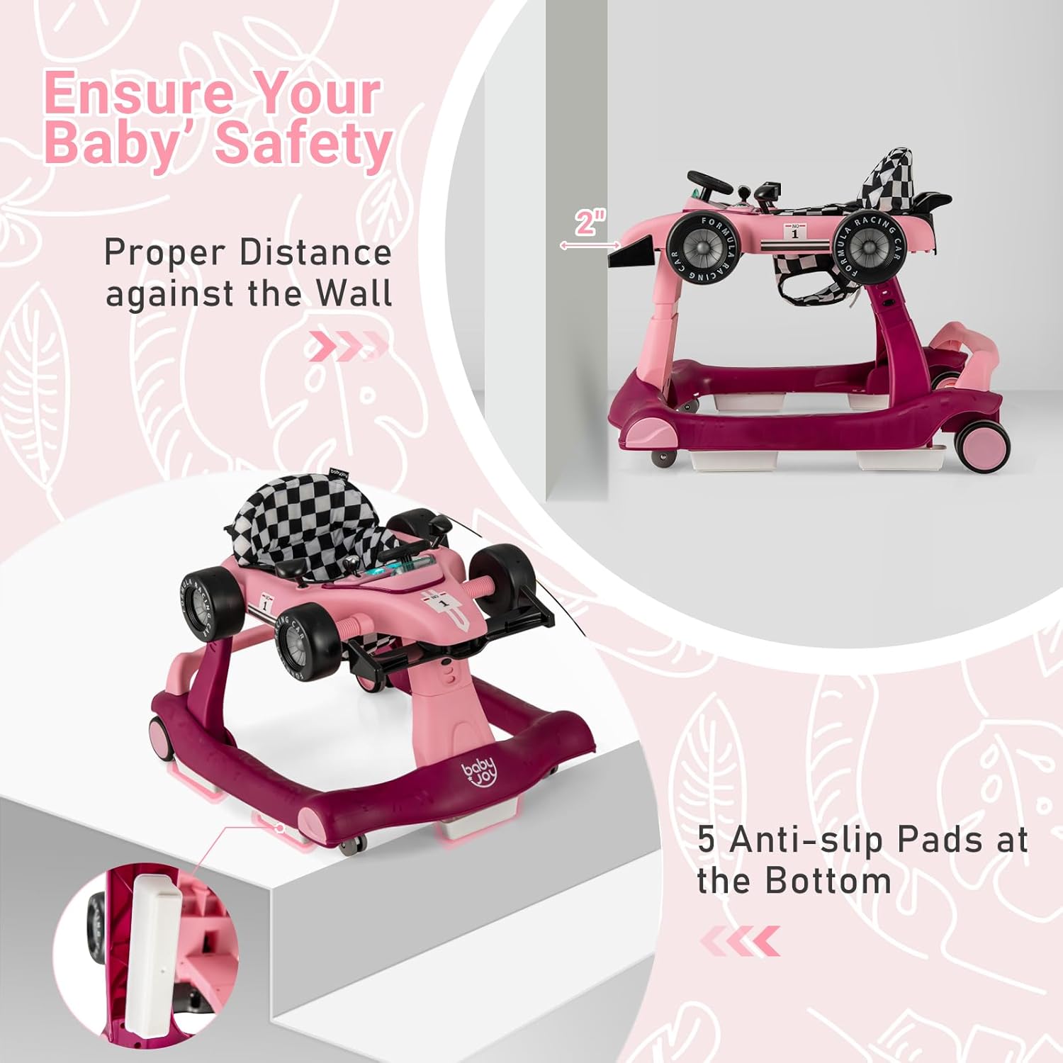 BABY JOY 4-in-1 Baby Walker, Foldable Activity Walker with Adjustable Height & Speed, Music, Lights, Steering Wheel, Comfy Seat Cushion, Activity Baby Push Walker for Boys Girls Aged 6 –18 (Purple) image 8 of 9 B0D3982N5M