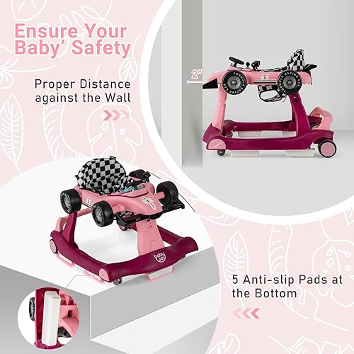 Miniatura 43 de BABY JOY Andador de bebé 4 en 1, caminador de actividad plegable con altura y velocidad ajustables, música, luces, antivuelco, andador de empuje
