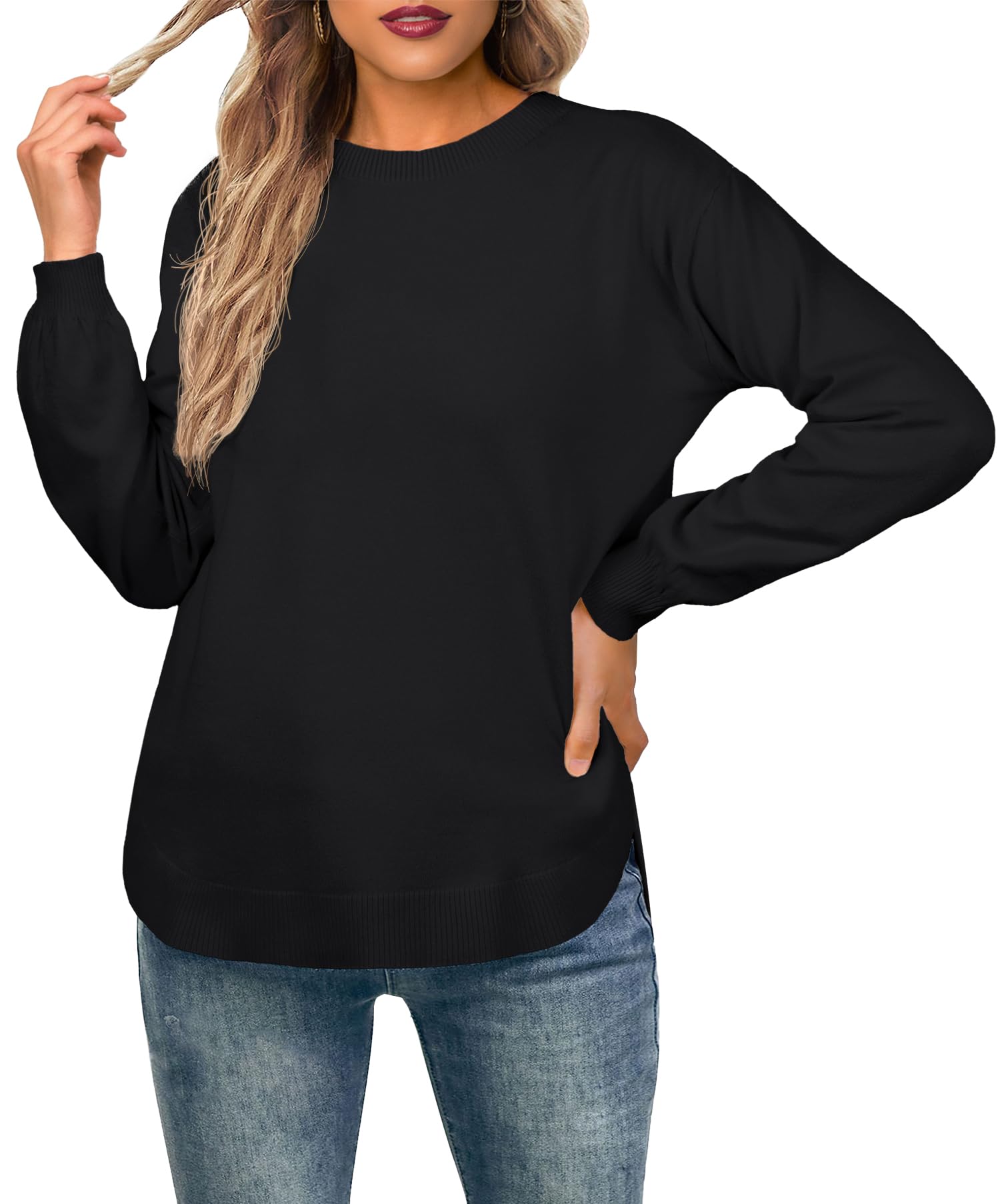 GRECERELLEWomens Long Sleeve Jumpers Lightweight Crew Neck Sweater Tops Casual Soft Knit Pullover for Ladies