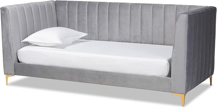 Baxton Studio Oksana Velvet Fabric Daybed, Twin, Light Grey