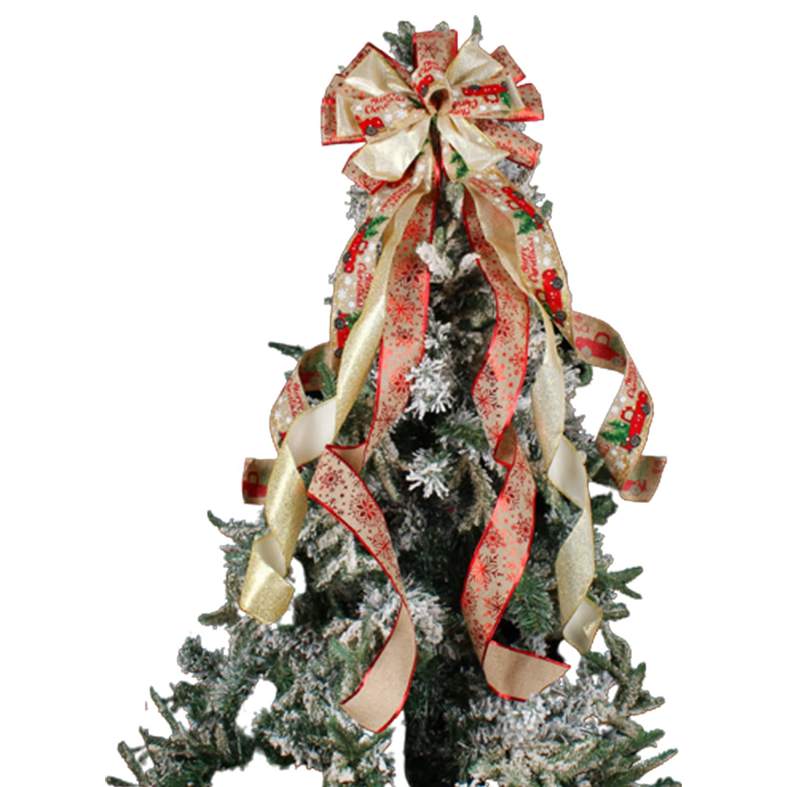 Carotoe Golden Maib Christmas Printed Bows Ribbon Festive Christmas Tree Top Dress Up Props For Thanksgiving Wrapping Ribbon Festive Tree Top Dress Up Props Wedding Festival Ornament