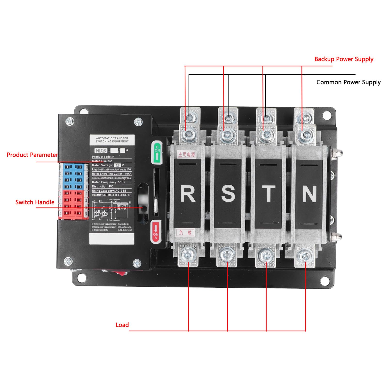 Power Auto Manual Transfer Switch Millisecond Switching for Shopping Malls and Nurseries AC400V (63A)