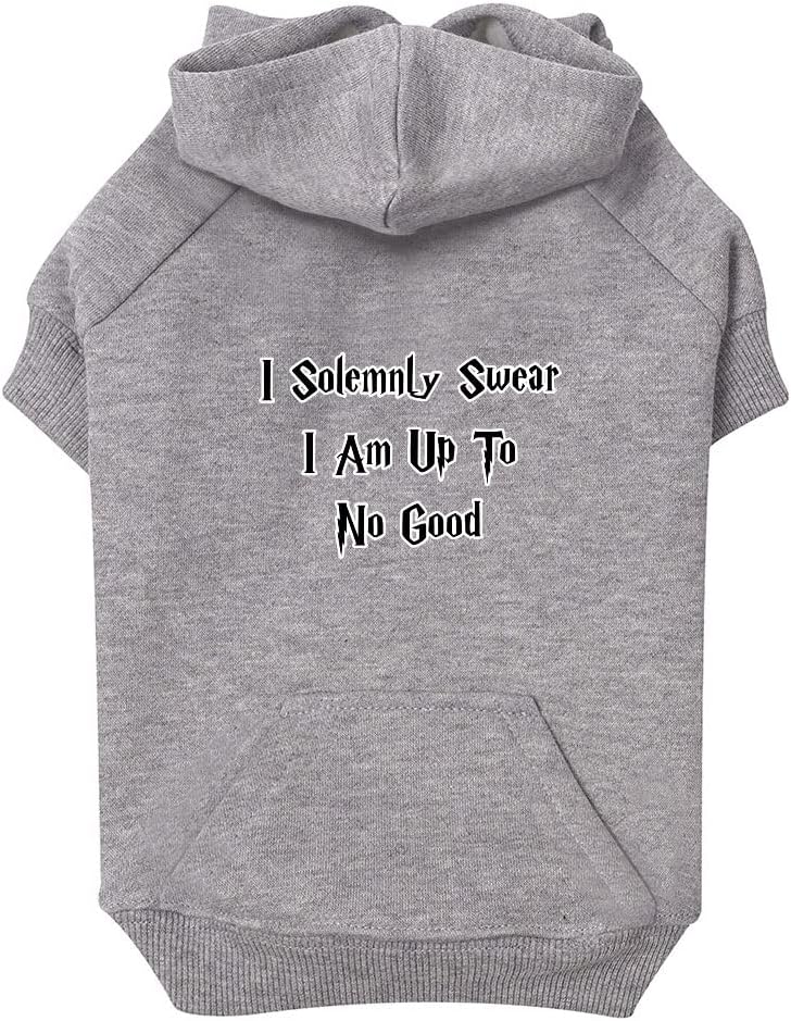 I Solemnly Swear I Am Up to No Good Dog Hoodie with Pocket - Trendy Dog Coat - Cute Dog Clothing - Gray, S