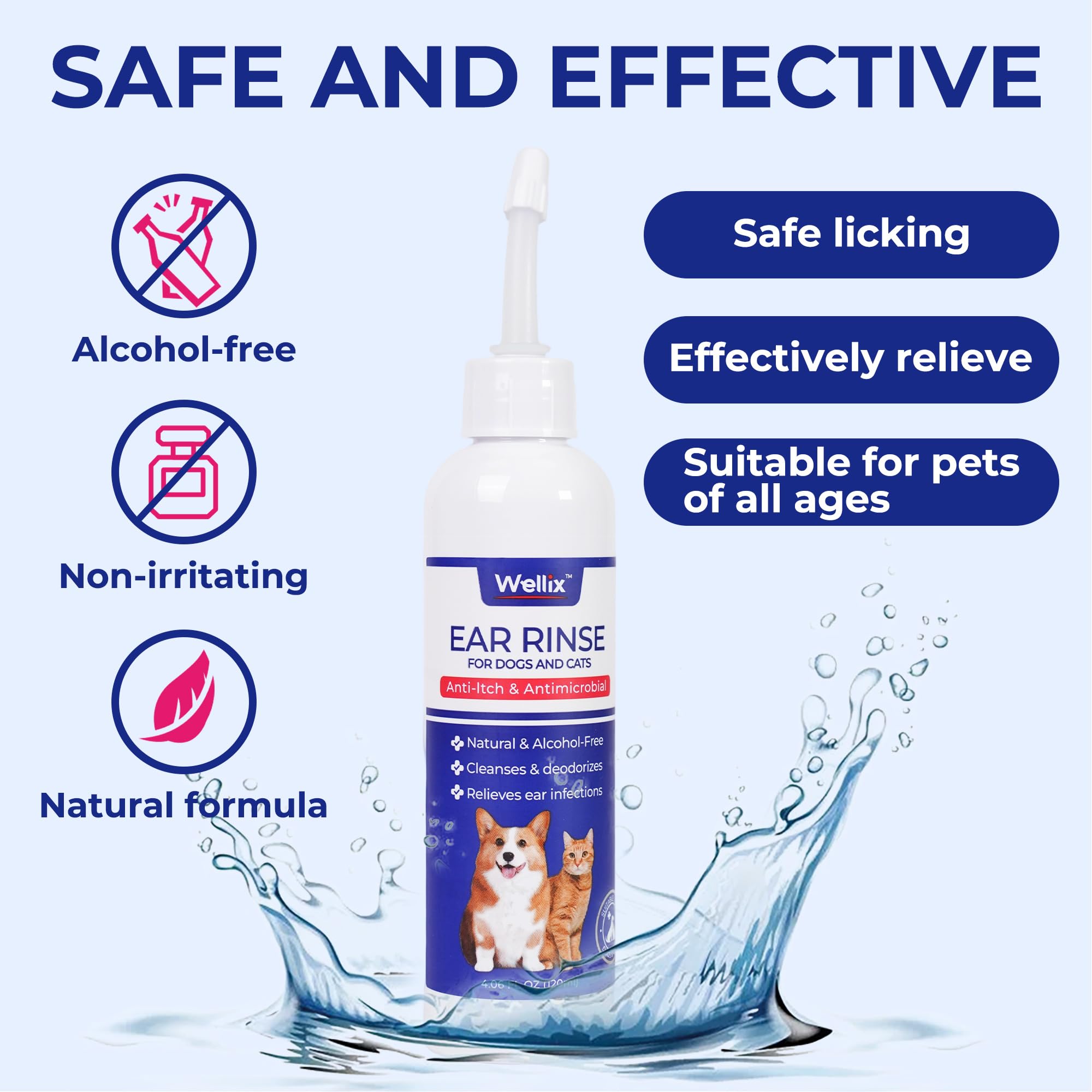 Wellix 120ml Ear Cleaner for Dog & Cat - Ear Infection Treatment Without Irritation - Dog Ear Wash for Itch Relief & Soothing Inflammation - Ear Wax, Powder and Odor Removal Drops - image 2