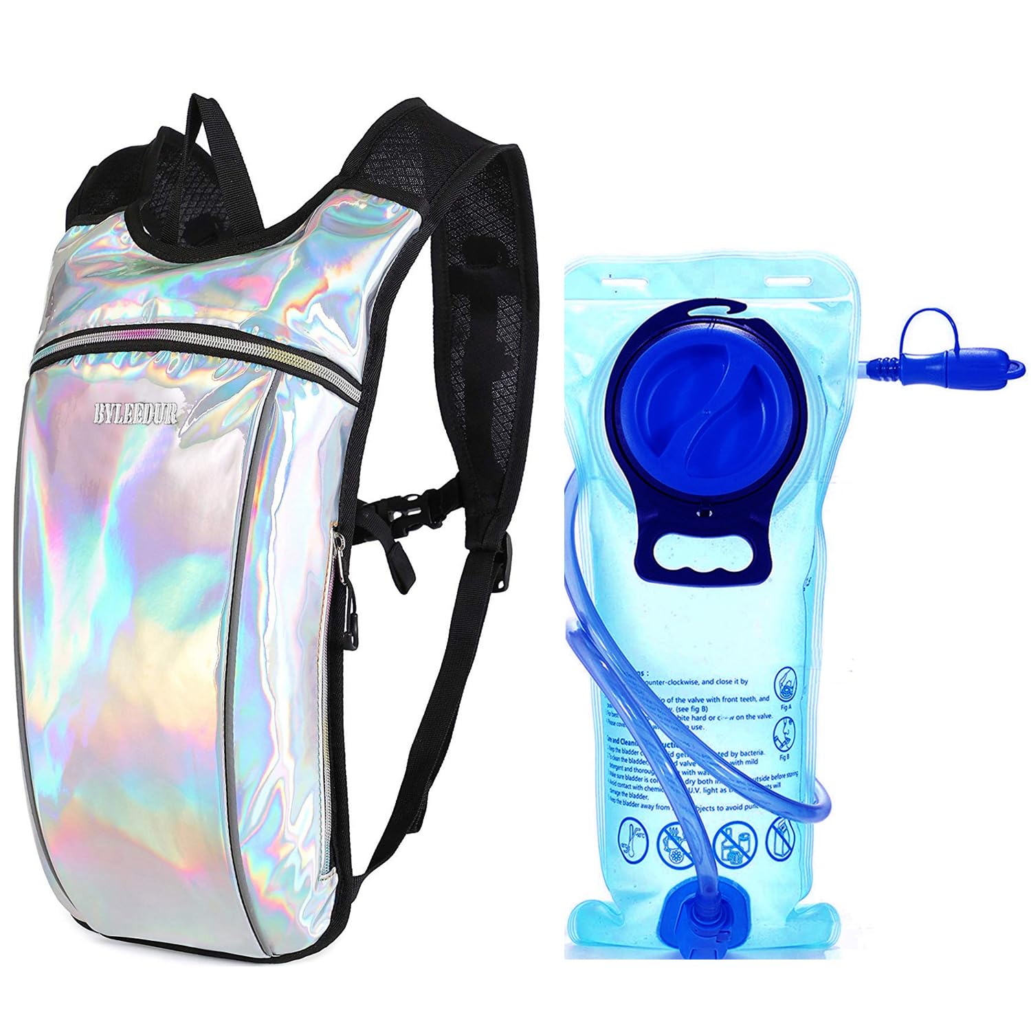 Hydration Backpack with 2L Water Bladder, Lightweight Insulation Water Backpack, for Raves Festivals Concert, Hiking, Biking, Climbing, Running and More (Silver, 2L Water Bladder)