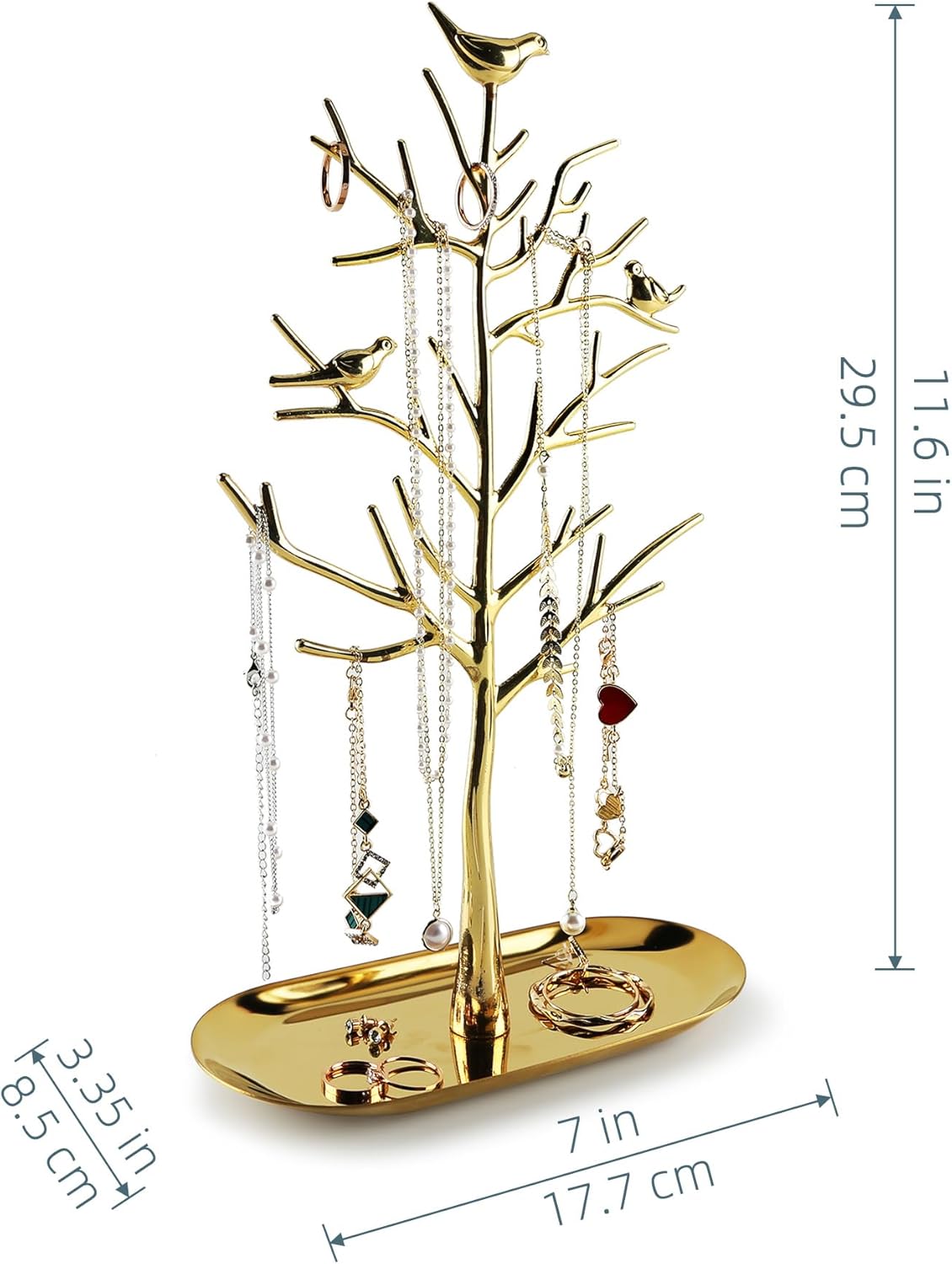 MORE&LESS Branch Jewelry Rack with metal tray,Luxury color,Tree Tower Rack Hanging Organizer for Ring Earrings Necklace Bracelet,Suitable for living rooms, bathrooms,offices,etc. - Image 6