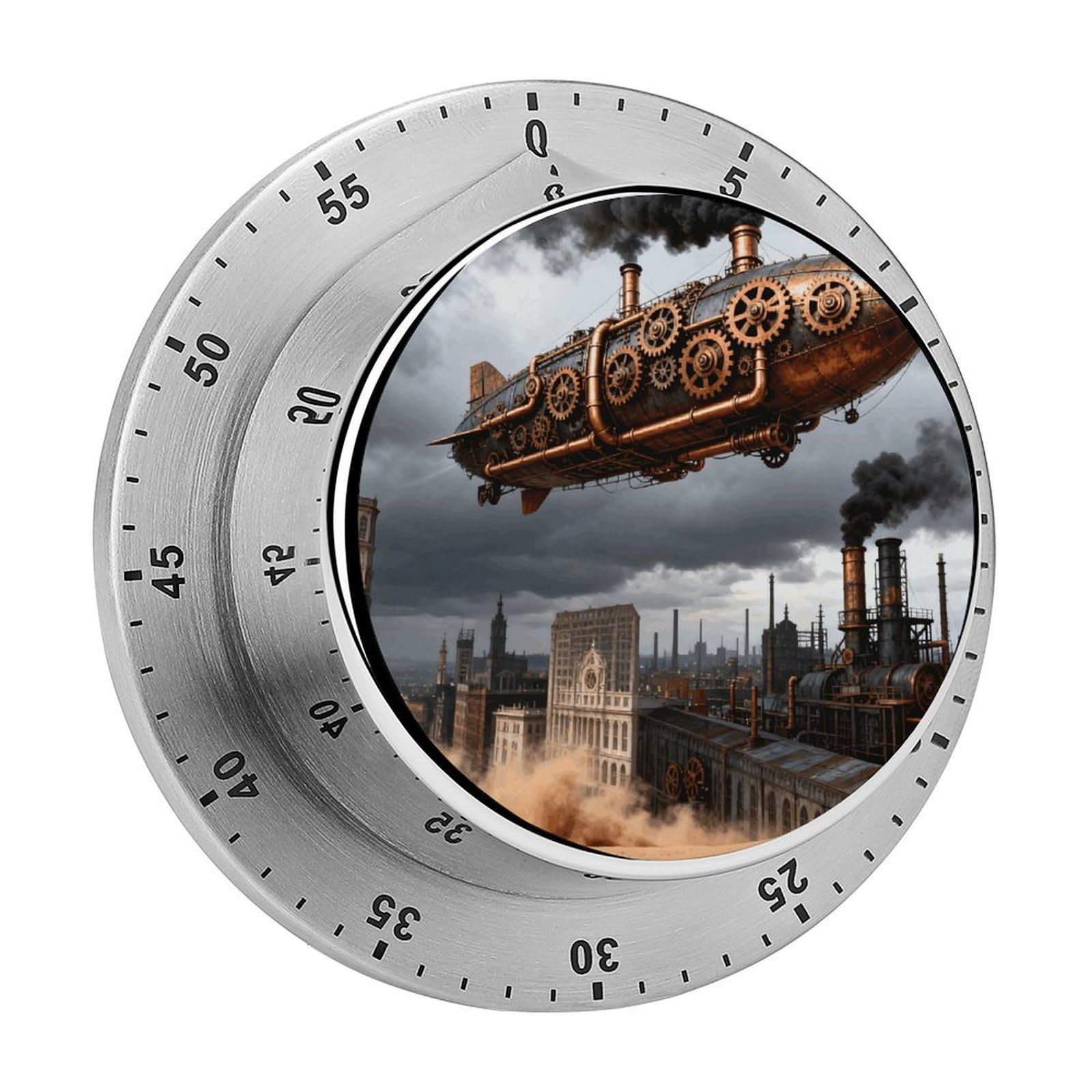 60 Minute Wind Up Timer, Visual Mechanical Timer with Loud Alarm, Mechanical Airship Kitchen Timers for Cooking - No Batteries Required - Magnetic Backing, Exquisite Stainless Steel Body
