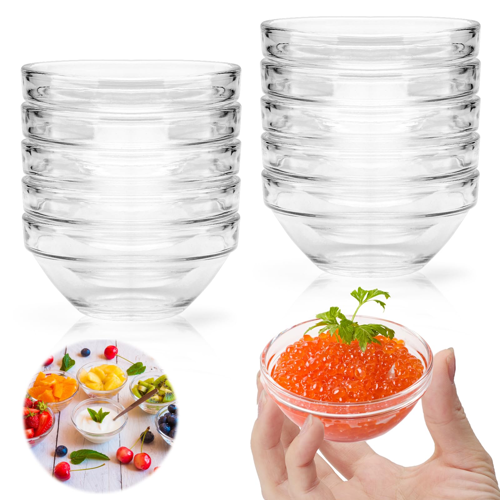 HENGBIRD Małe miseczki do dipów Ø 7,5 cm, zestaw 10 szklanych miseczek 75 ml na sosy, dodatki, przyprawy, okrągłe mini miseczki do dipów, zestaw do dressingów, przystawek