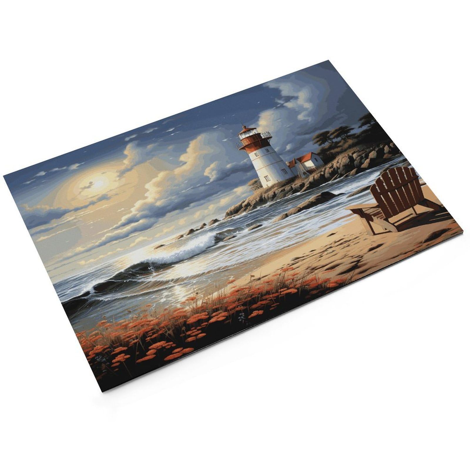 Sea Lighthouse Sandbeach Tapis de nourriture pour chat – Tapis d'alimentation antidérapant pour chien facile à nettoyer pour la nourriture et l'eau, tapis de gamelle pour chien et chat, 61 x 81,3 cm