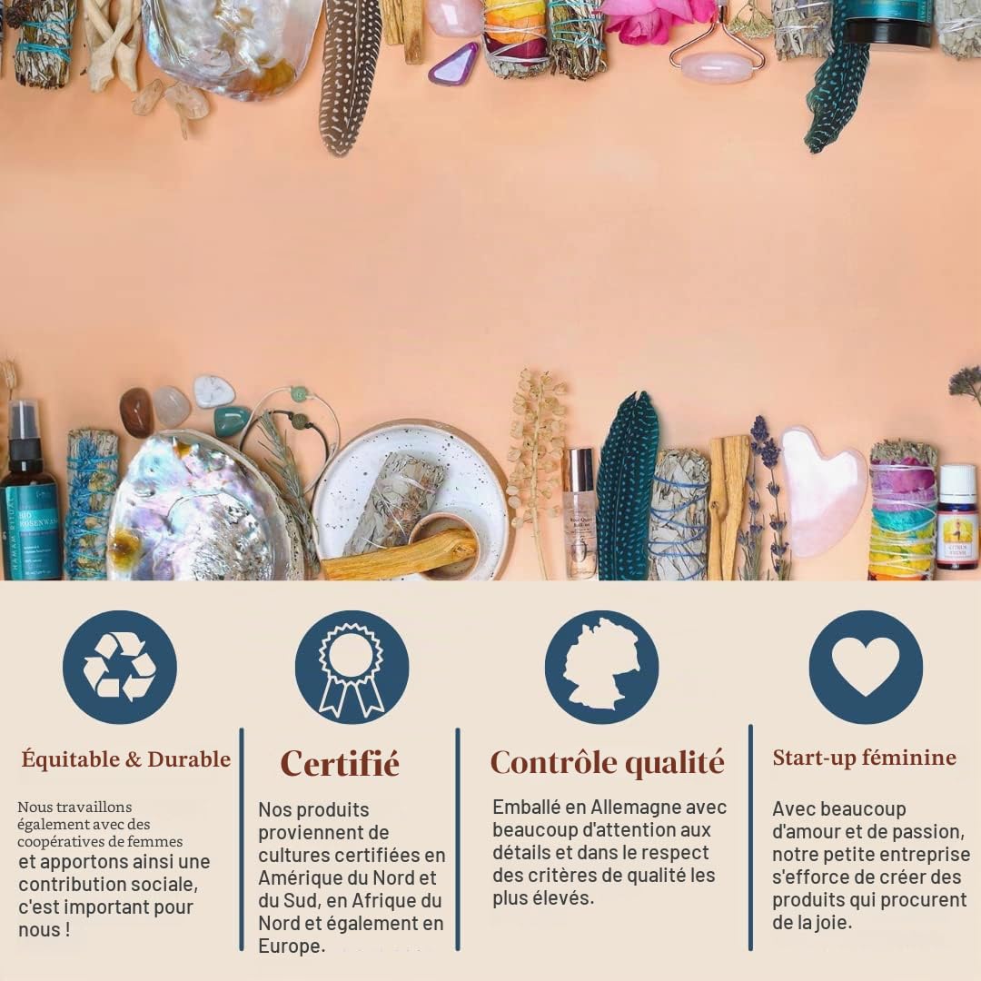 Kit Smudge - d’encens en kit - Palo Santo et sauge blanche avec lavande - Avec un élégant bol d'encens en nacre - Belle alternative aux ormeaux